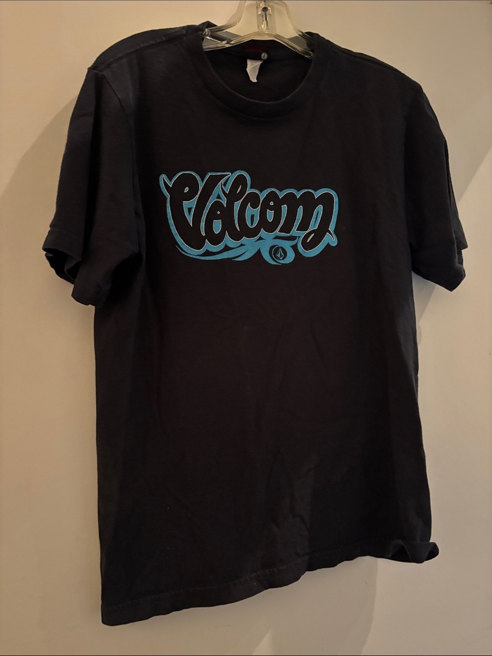 Vintage Volcom Black Short Sleeve Tee with Blue Script Logo 100% cotton